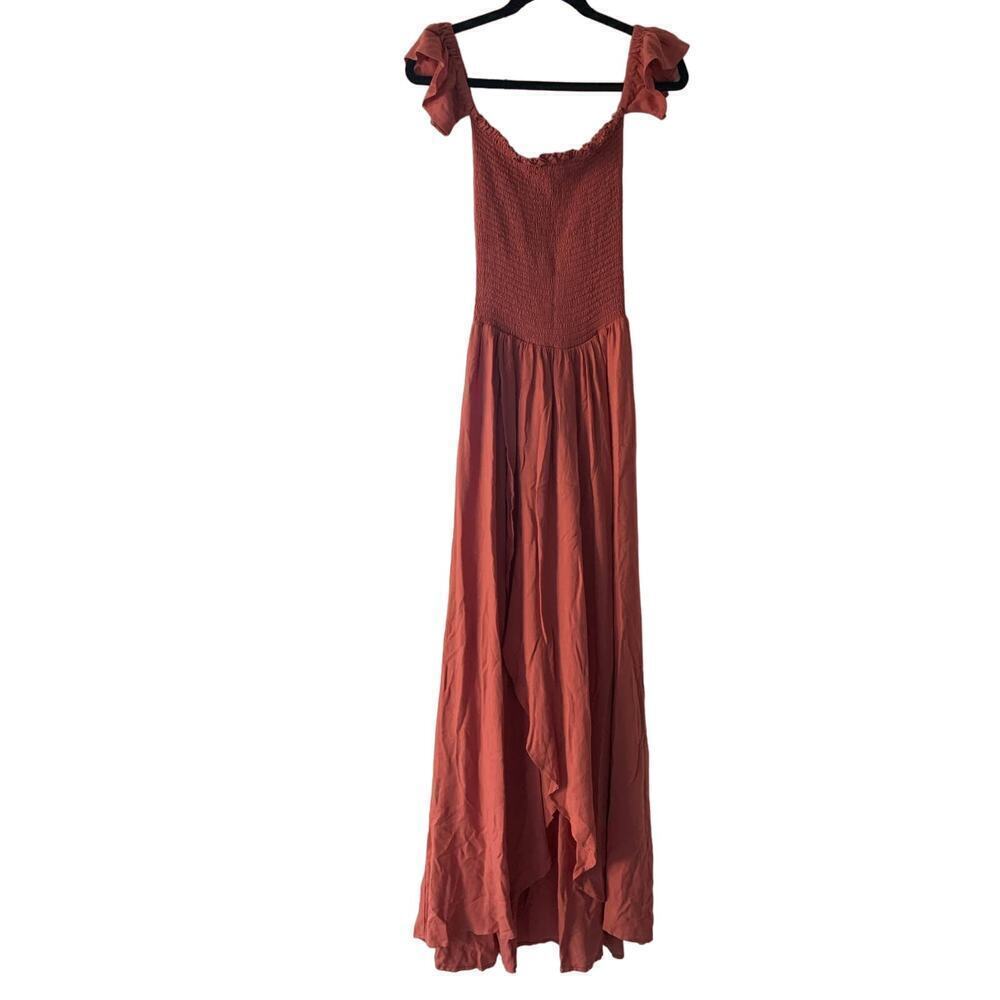 Young Fabulous & Broke Rust Red Smocked Bodice Off-Shoulder Maxi Dress Size XS
